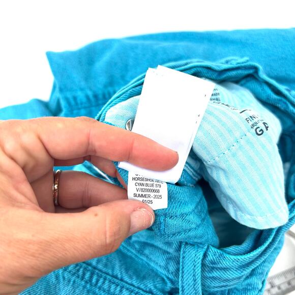 Gap Horseshoe High Rise Barrel Leg Jeans Teal Ultrasoft Denim 25 Turquoise - Picture 9 of 9